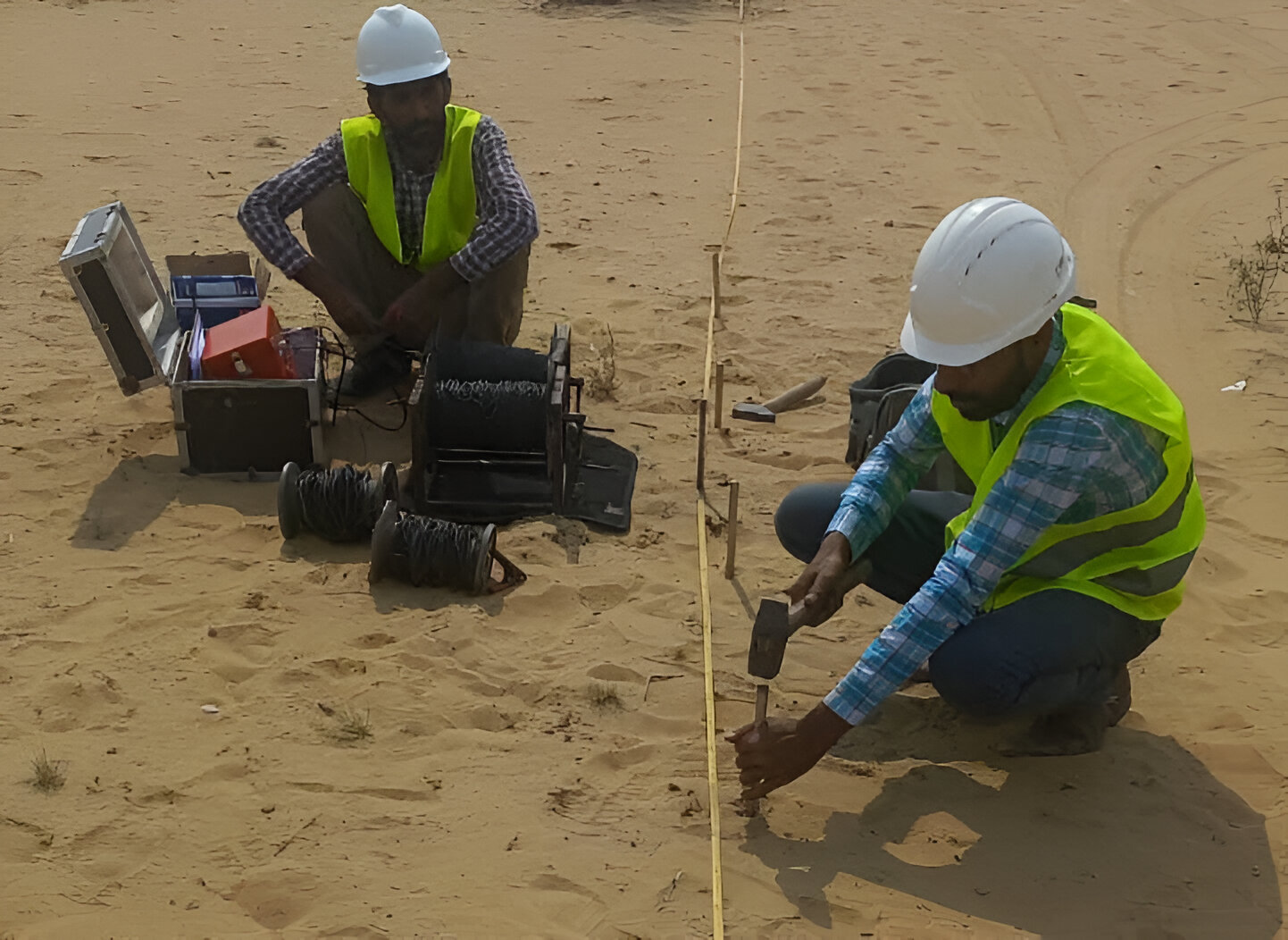 An image of a logging survey team overseeing water drilling operations